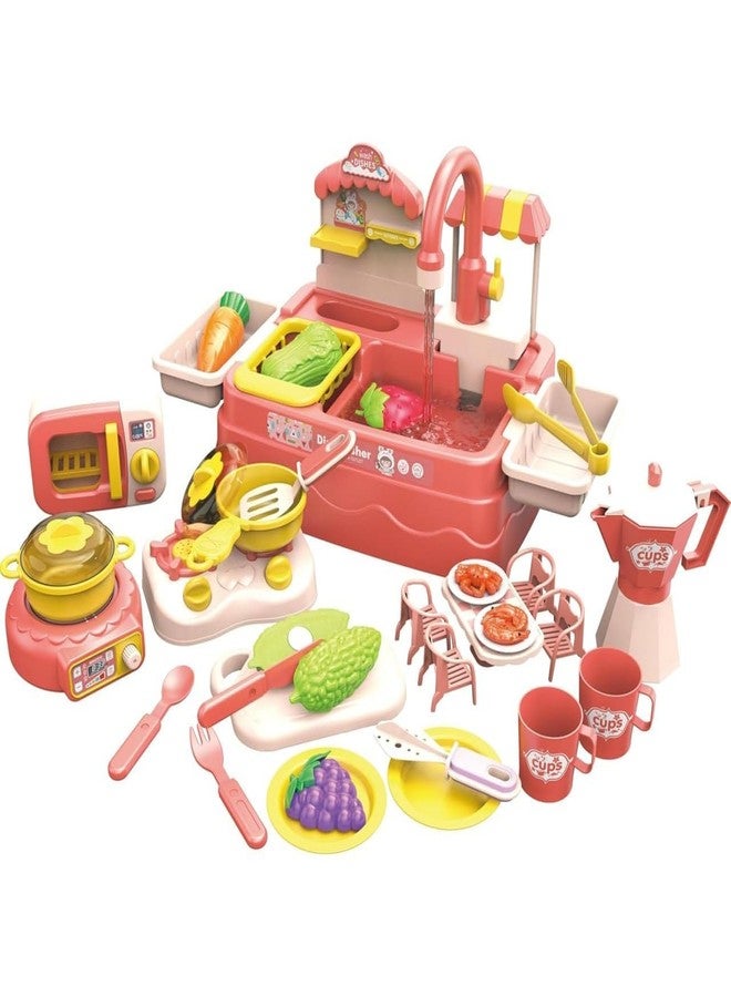 Oupstrive Pretend Play Dishwasher Kitchen Sink Toy Set with Running Water, Cookware, Vegetables, Utensils, and Tableware - 40+ Pcs Educational Role Play Cooking Set for Kids, Toddlers & Girls Boys. - Image 1